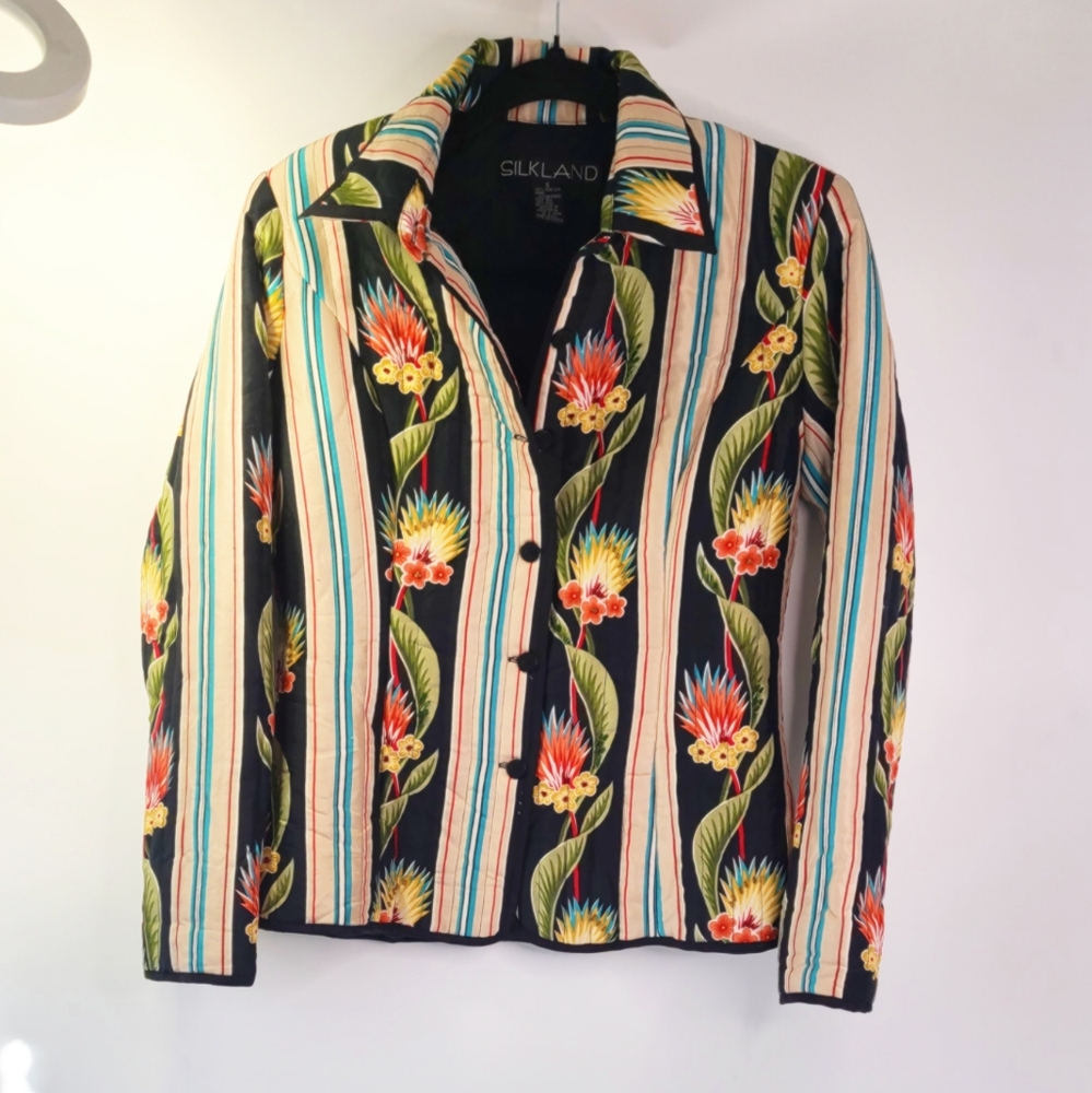 Silkland green red yellow cream multicolor floral jacket/ blazer size small S